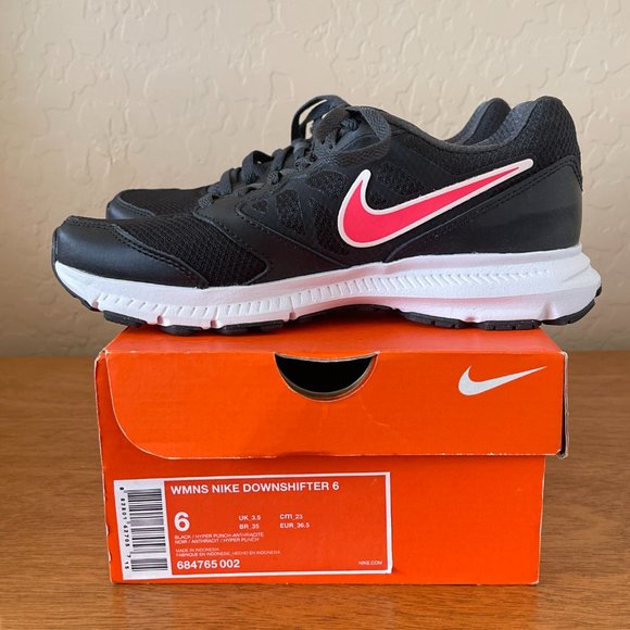 New Nike 6 Downshifter 6 Black White Hyper Punch Pink Anthracite Shoe In Box - Picture 8 of 12